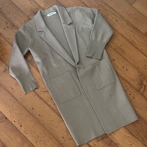 Caracilia Women's Large Long Open Front Lt Brown/Tan Cardigan Sweater